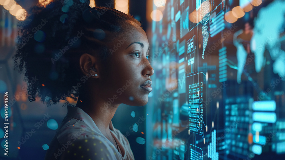 Diverse workforce with futuristic data visuals Diverse workforce with futuristic data visuals