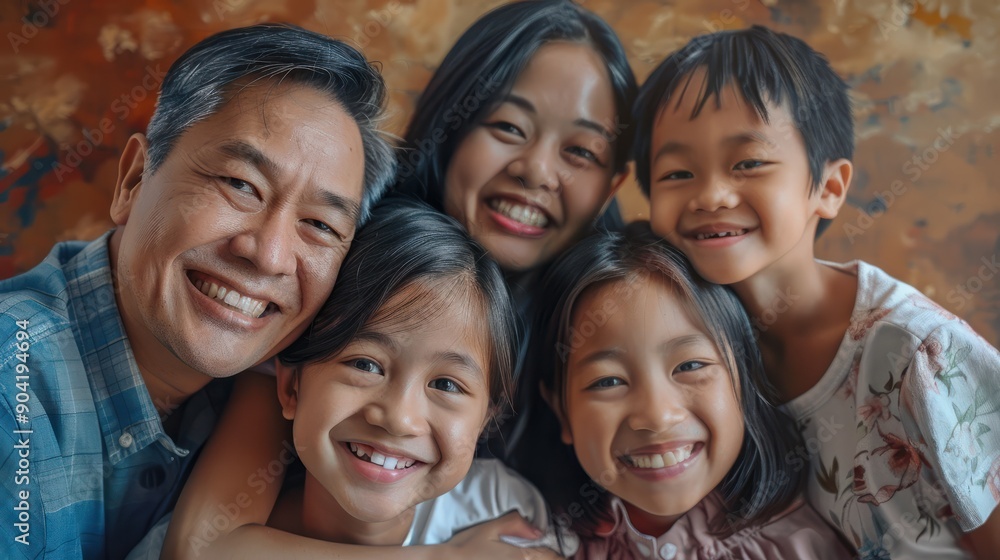 Portrait of smiling Asian family looking at the camera. Portrait of smiling Asian family looking at the camera.
