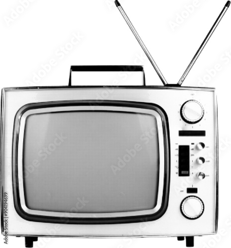 Retro vector halftone portable television with a transparent background