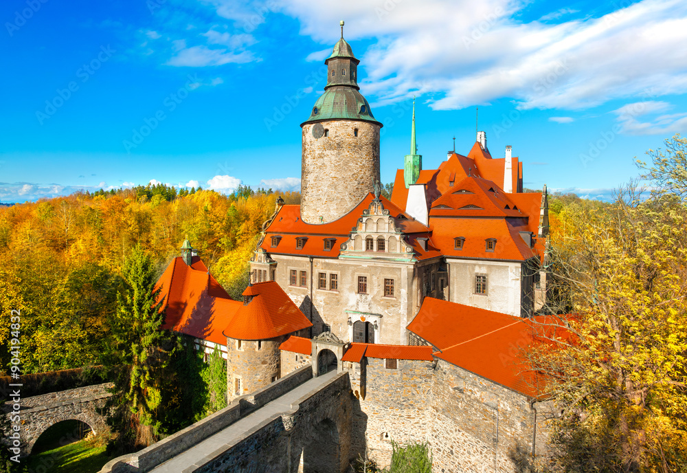 Beautiful Czocha Castle at sunny day in the village of Such, Luban County, Lower Silesian voivodeship, in southwestern Poland