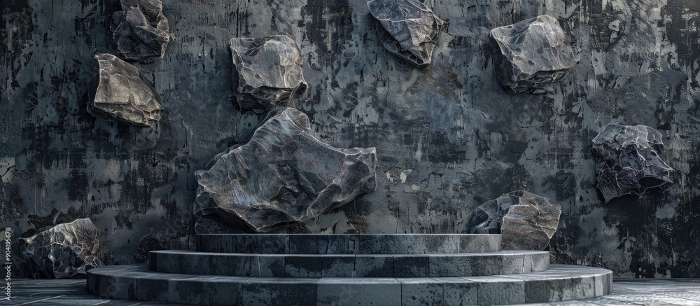 Fototapeta premium Background featuring a podium crafted from authentic stones with copy space image