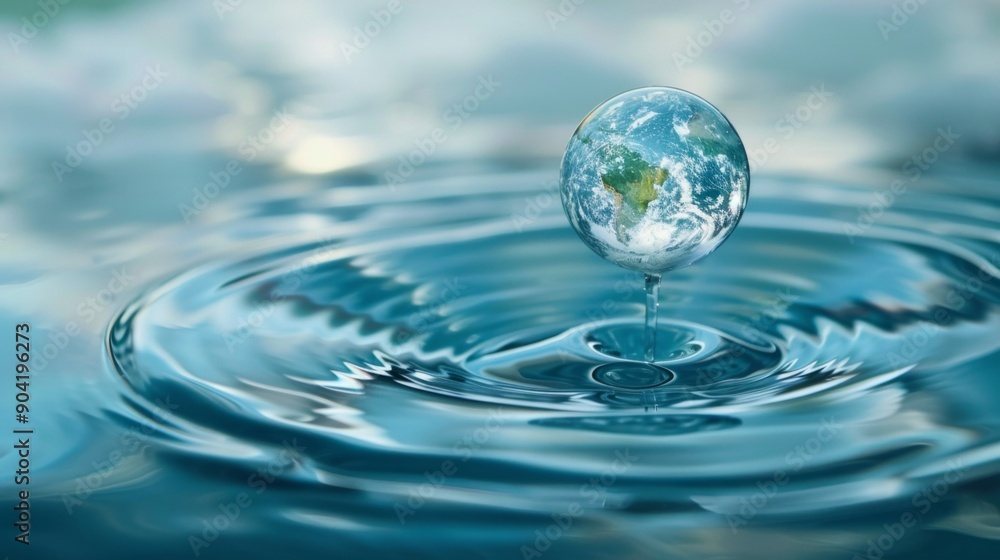 An Earth-like water droplet surrounded by blue and green tones exudes tranquility in the image, symbolizing nature's beauty and balance. An Earth-like water droplet surrounded by blue and green tones exudes tranquility in the image, symbolizing nature's beauty and balance.
