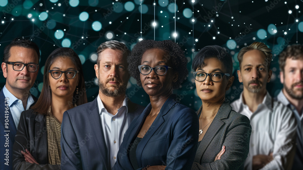 Group of experts with digital overlays Group of experts with digital overlays