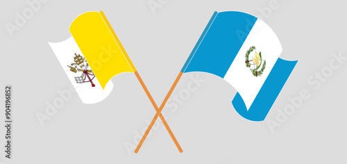 Crossed and waving flags of Vatican and Republic of Guatemala
