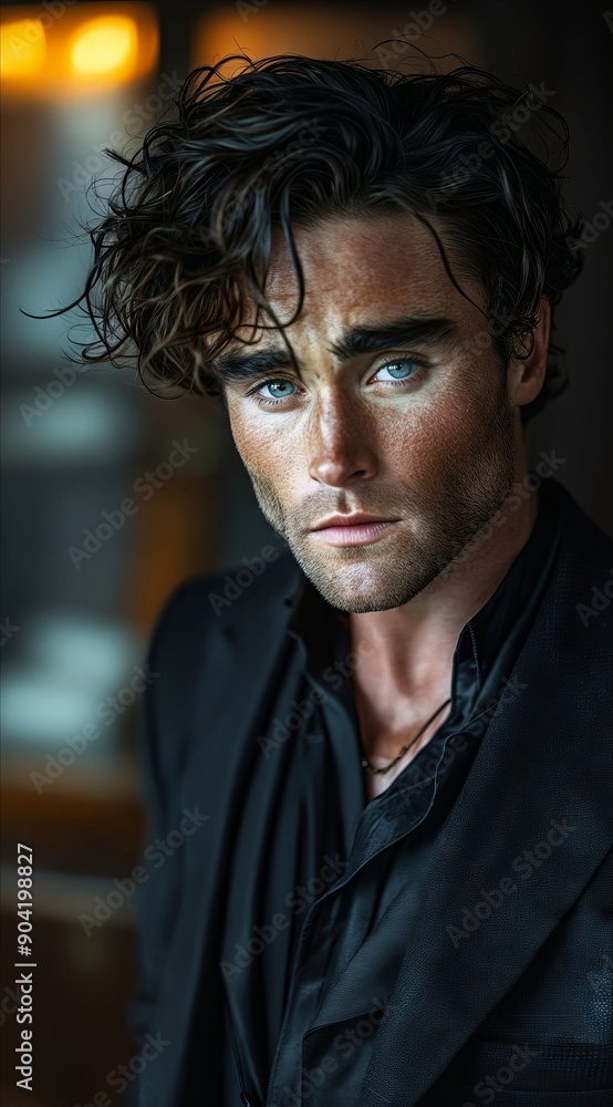 A man in a black shirt and a black jacket A man in a black shirt and a black jacket