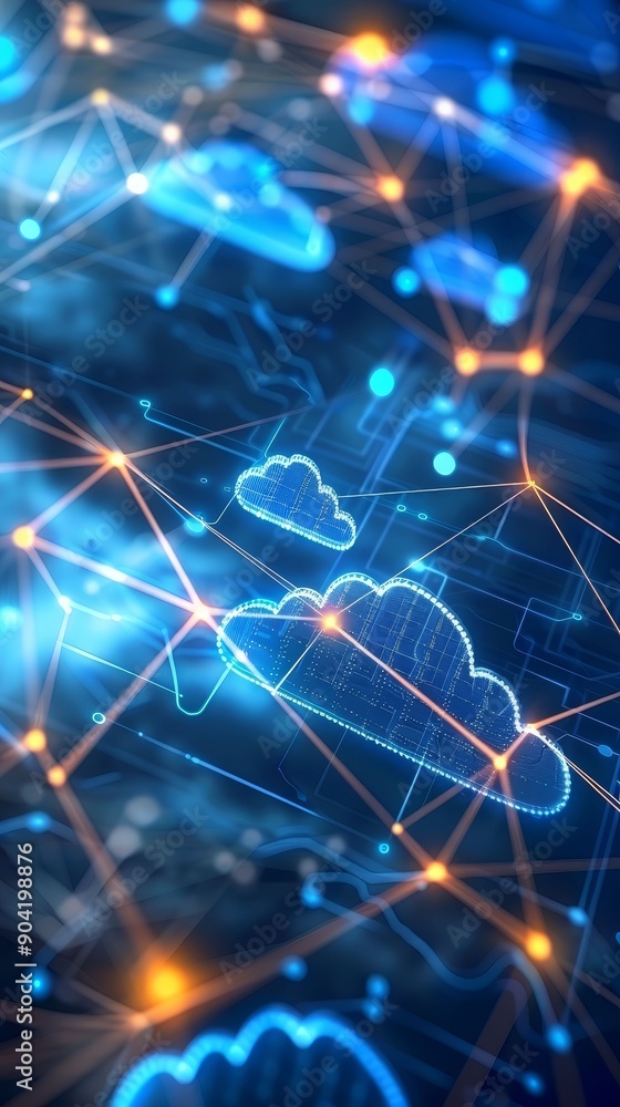 Fototapeta premium Cloud network symbols and data flow, technology, digital management
