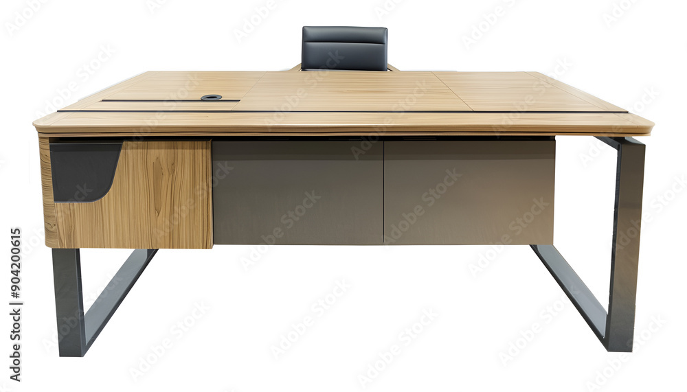 Modern Office Desk with Light Wood Top and Metal Legs Isolated on white background Modern Office Desk with Light Wood Top and Metal Legs Isolated on white background
