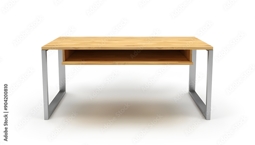 Modern Office Desk with Light Wood Top and Metal Legs Isolated on white background Modern Office Desk with Light Wood Top and Metal Legs Isolated on white background