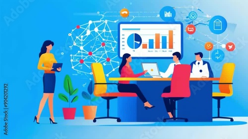Modern office and communication network concept. Statistics of business. Management strategy