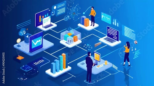Modern office and communication network concept. Statistics of business. Management strategy