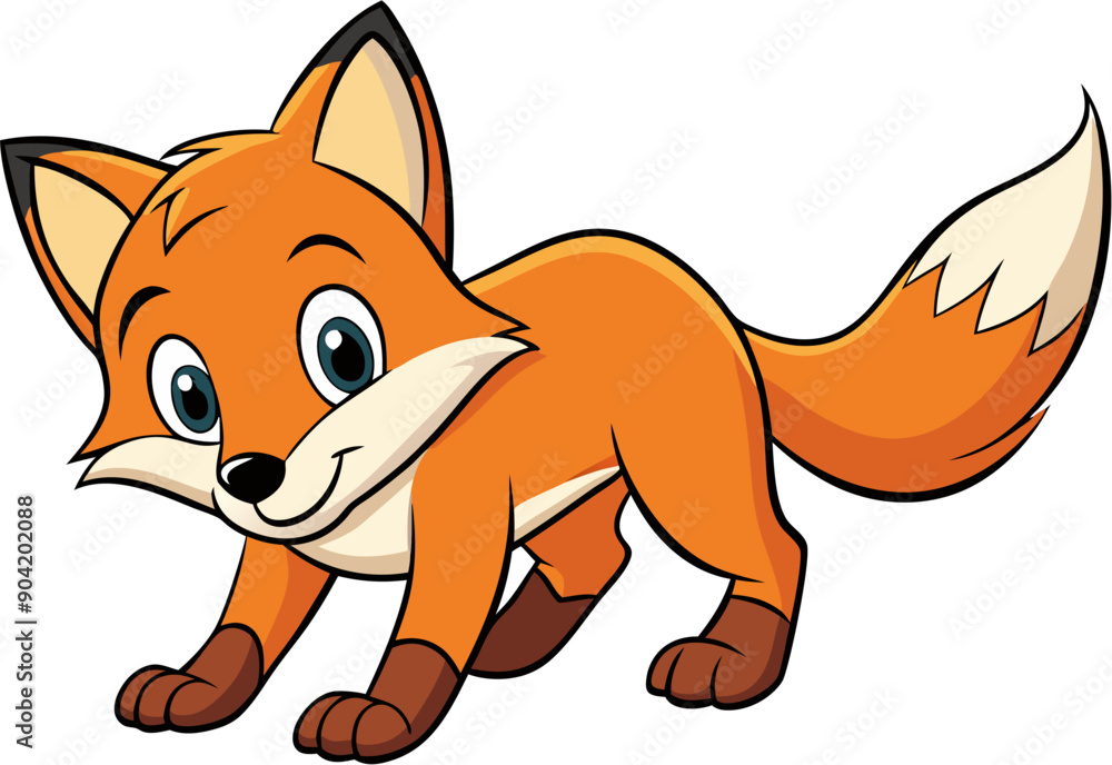 Funny anime red fox ESP illustration, on transparent background
