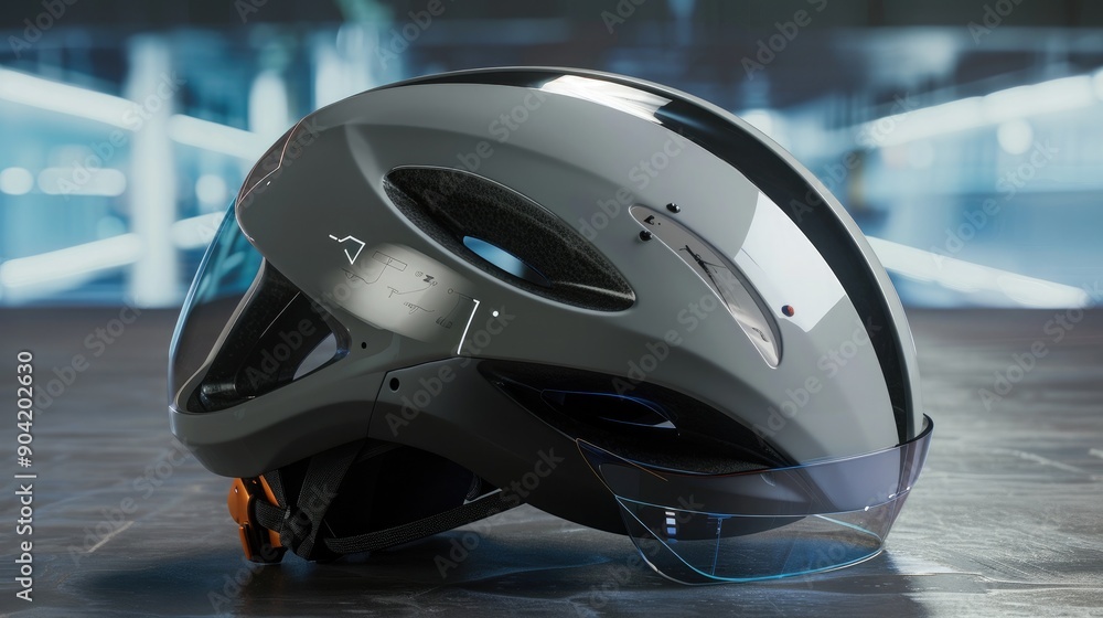 Fototapeta premium A sleek, futuristic bicycle helmet with augmented reality visor and advanced safety features.