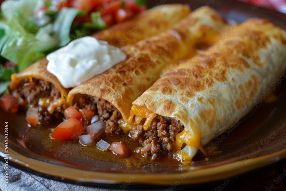 Closeup of Delicious Beef and Cheese Stuffed Burritos Closeup of Delicious Beef and Cheese Stuffed Burritos