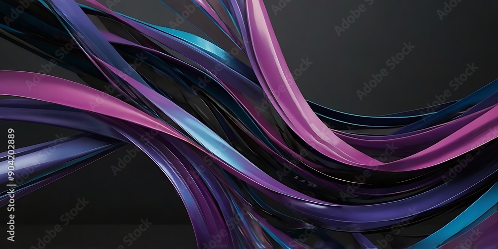 Fototapeta premium Wallpaper of purple, blue and pink 3d waves on dark background, abstract illustration