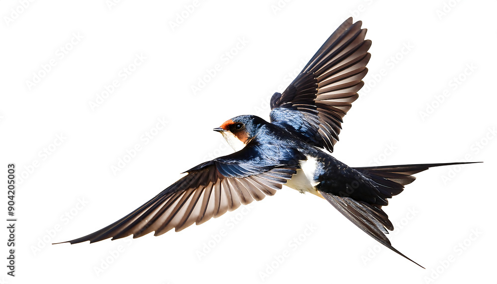 Naklejka premium Red-Rumped Swallow in Flight- Red-rumped swallow in flight, Cecropis daurica, isolated on w_1(235)