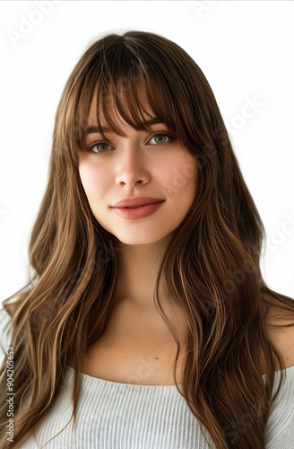 Wallpaper Mural A woman with long brown hair and bangs is posing for a picture Torontodigital.ca