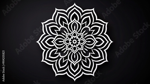 Elegant black and white mandala design featuring intricate floral motifs, perfect for a variety of artistic projects. photo