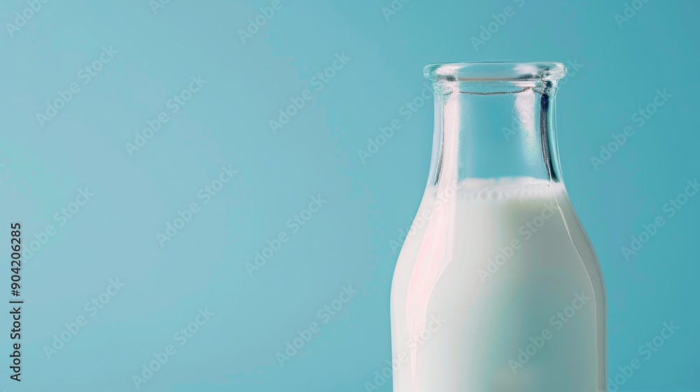 glass jar with milk without brands or logos on blue background glass jar with milk without brands or logos on blue background