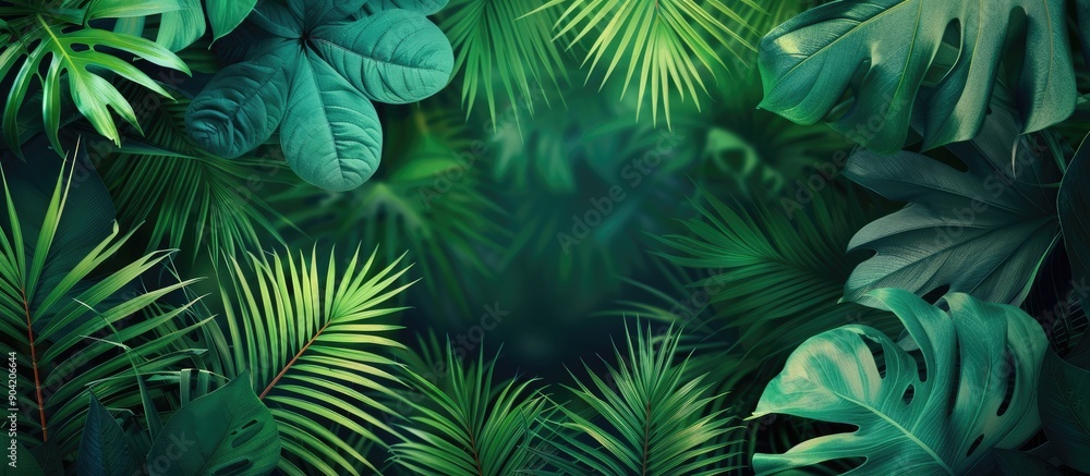 Green tropical jungle foliage background with copy space image for eco friendly design Green tropical jungle foliage background with copy space image for eco friendly design
