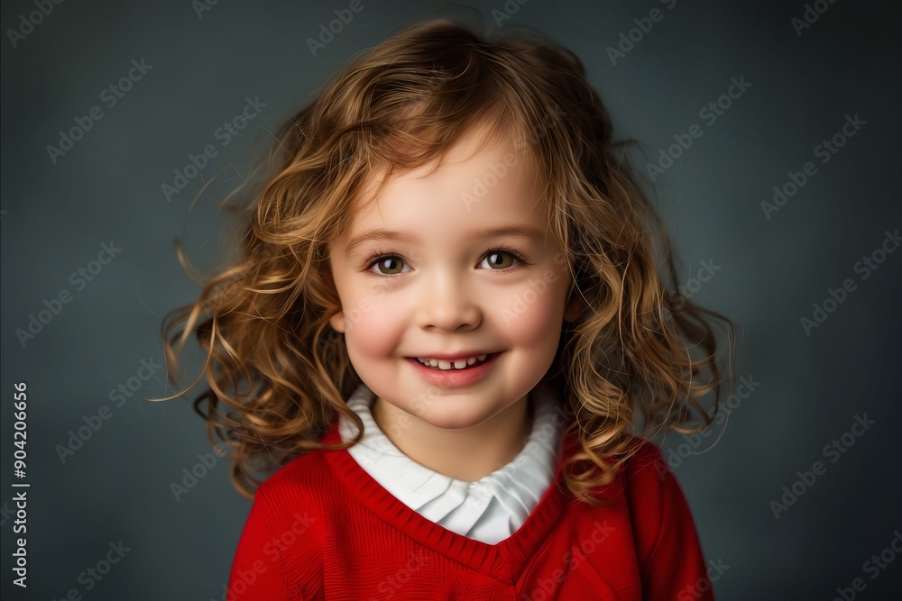 A little girl in a red sweater smiles at the camera A little girl in a red sweater smiles at the camera