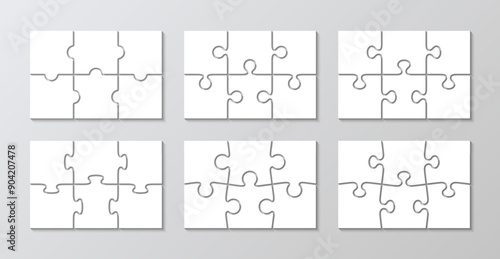 Puzzle infographics with 6 pieces. Jigsaw business chain infographic. Puzzle grid. Process diagram presentation. Business info graphic with steps, parts. Vector illustration