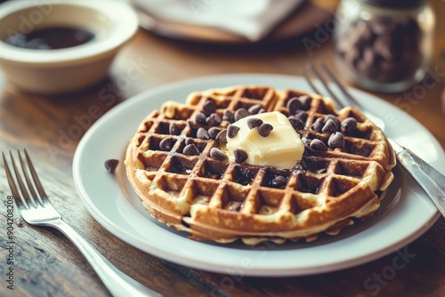 chocolate chip waffles with butter