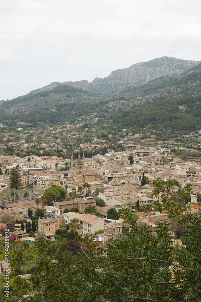 Fototapeta premium The panorama of Soller from Ses Tres Creus, Mallorca, Spain