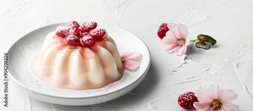 A delightful dessert created from hunkwe flour shaped with a flower pudding mold featuring a blank copy space image photo