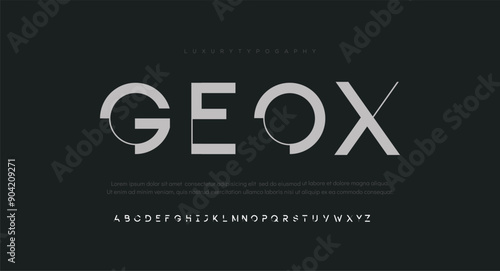Geox  alphabet letters font with tails. Typography elegant classic serif fonts and number decorative vintage retro concept for logo branding. vector illustration