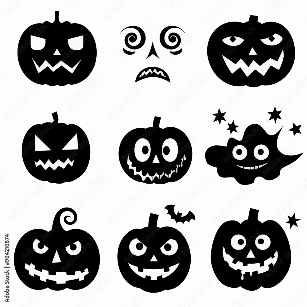 halloween icon pumpkin set black outline halloween icon pumpkin set black outline