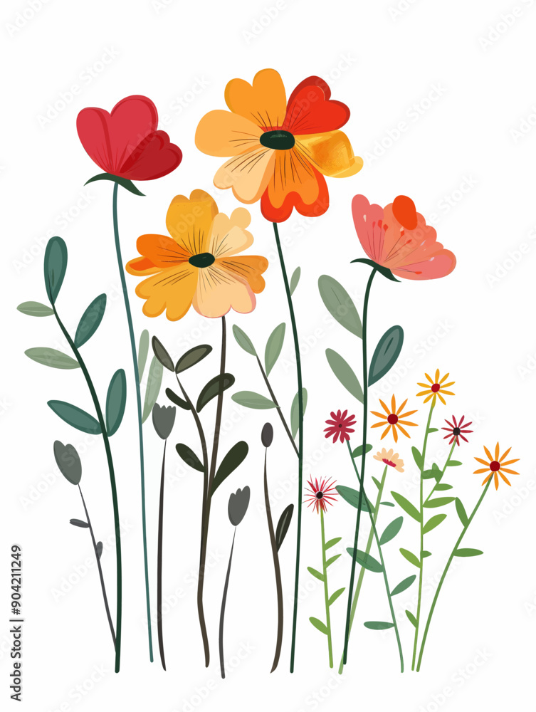 A drawing of a bunch of flowers with a white background A drawing of a bunch of flowers with a white background