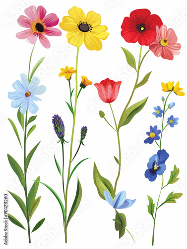 Wallpaper Mural A collection of flowers in various colors and sizes, including yellow, red Torontodigital.ca