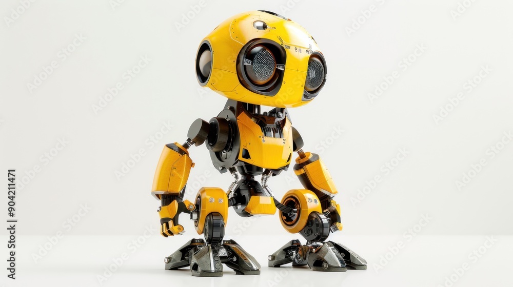 Yellow robot miniature. White background Yellow robot miniature. White background