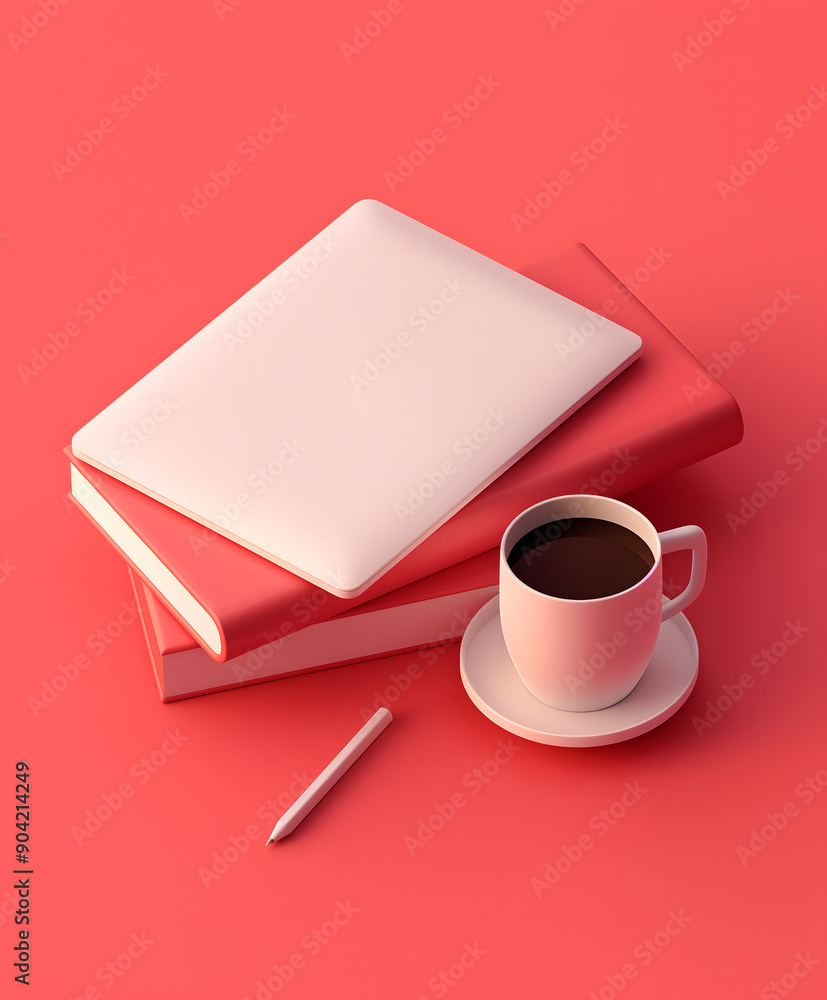 Pink Notebook and Coffee Cup on Desk Pink Notebook and Coffee Cup on Desk