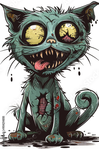 A cat with a mouth open and tongue out, looking at the camera