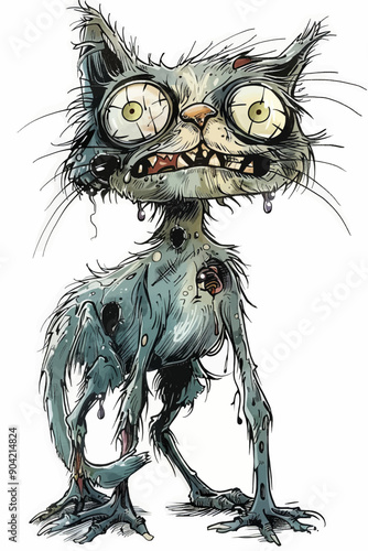 A cat with a creepy face and a bloody paw