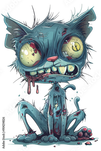 A cartoon cat with a bloody mouth and a bloody face