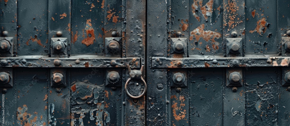 Black painted metal gate closure featuring ample copy space image Black painted metal gate closure featuring ample copy space image