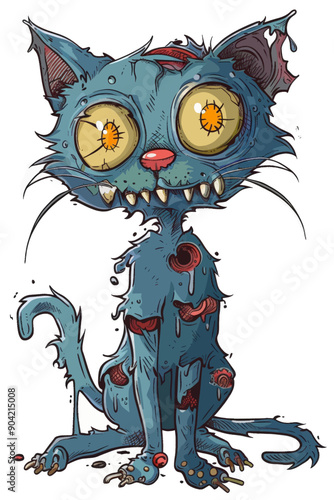 A cat with a creepy, zombie look on its face