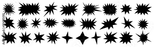 Set of starburst shapes. Cute collection of stars and sparkle doodle