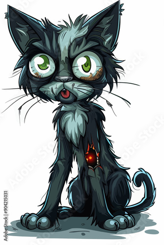 A cartoon cat with a bloody paw and a mouth open