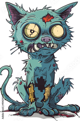 A cartoon cat with a bloody face and a bloody paw