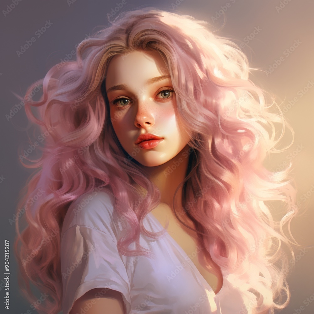 a girl with a soft, ethereal appearance with red pink hair a girl with a soft, ethereal appearance with red pink hair