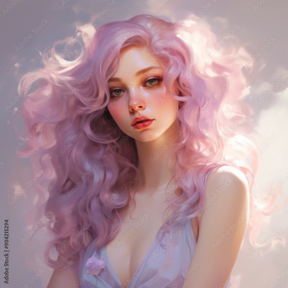 a girl with a soft, ethereal appearance with red pink hair a girl with a soft, ethereal appearance with red pink hair