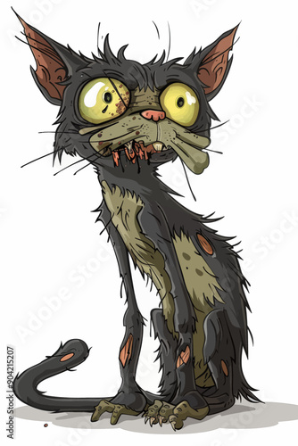 A cat with a bloody face and a clock on its head