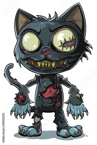 A cartoon cat with a creepy face and bloody paws