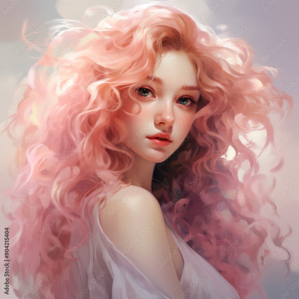 a girl with a soft, ethereal appearance with red pink hair a girl with a soft, ethereal appearance with red pink hair