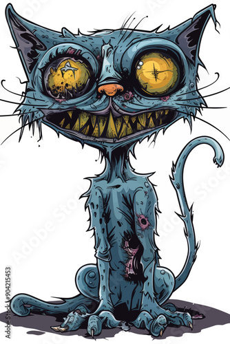 A cat with a creepy, zombie look on its face