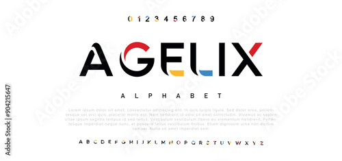 Agelix Colorful font. Colorful bright alphabet and font. Emotional bold uppercase color letters. Type, typography letter font. Hand-drawn modern narrow font for headline, text. Vector Illustration