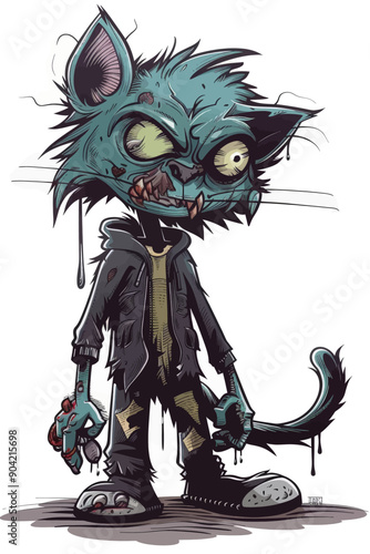 A cartoon cat with a menacing look on its face and a hoodie on its back